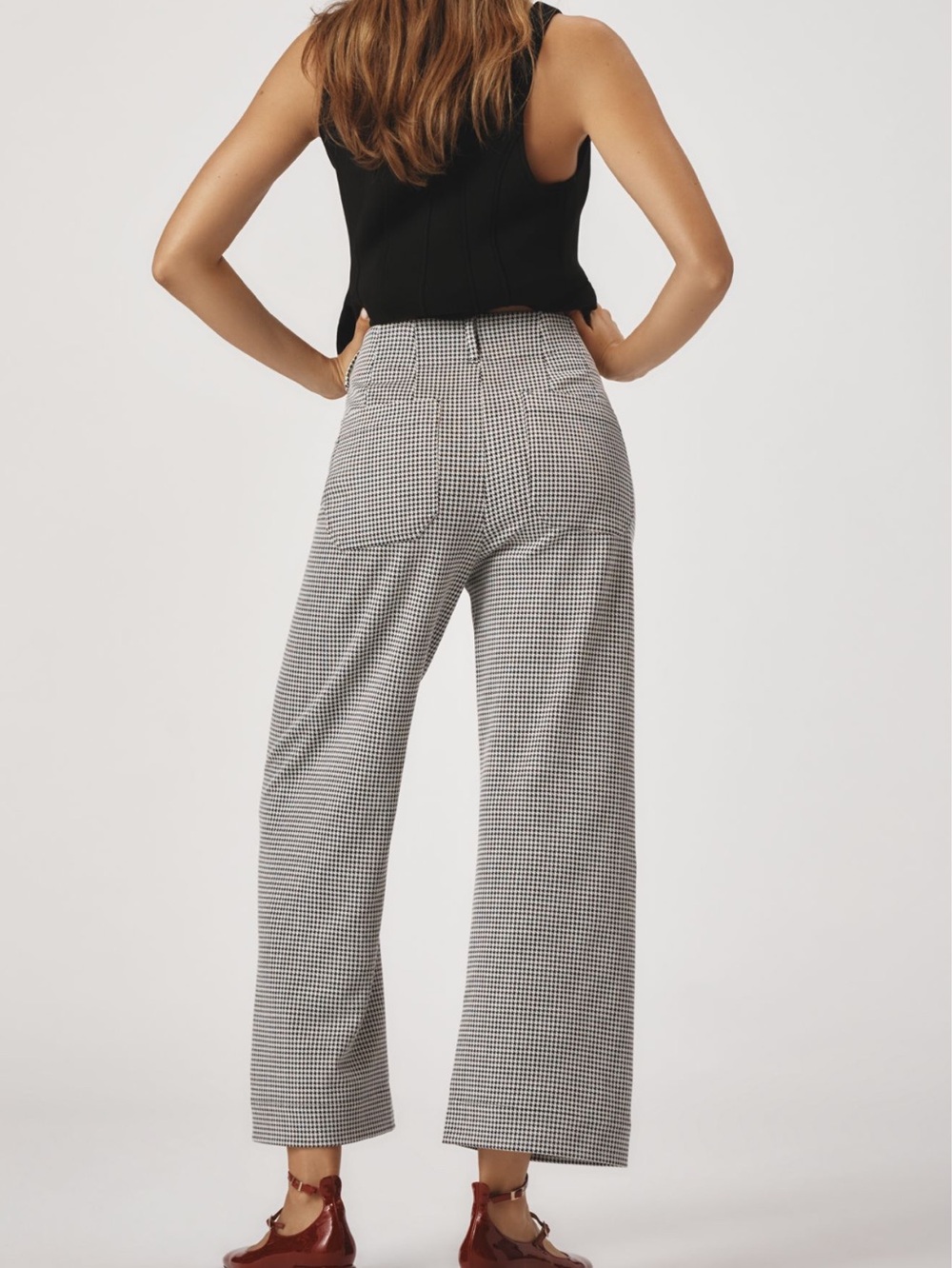Anthropologie Colette Pants Maeve Cropped Wide Leg Houndstooth New 30 Black